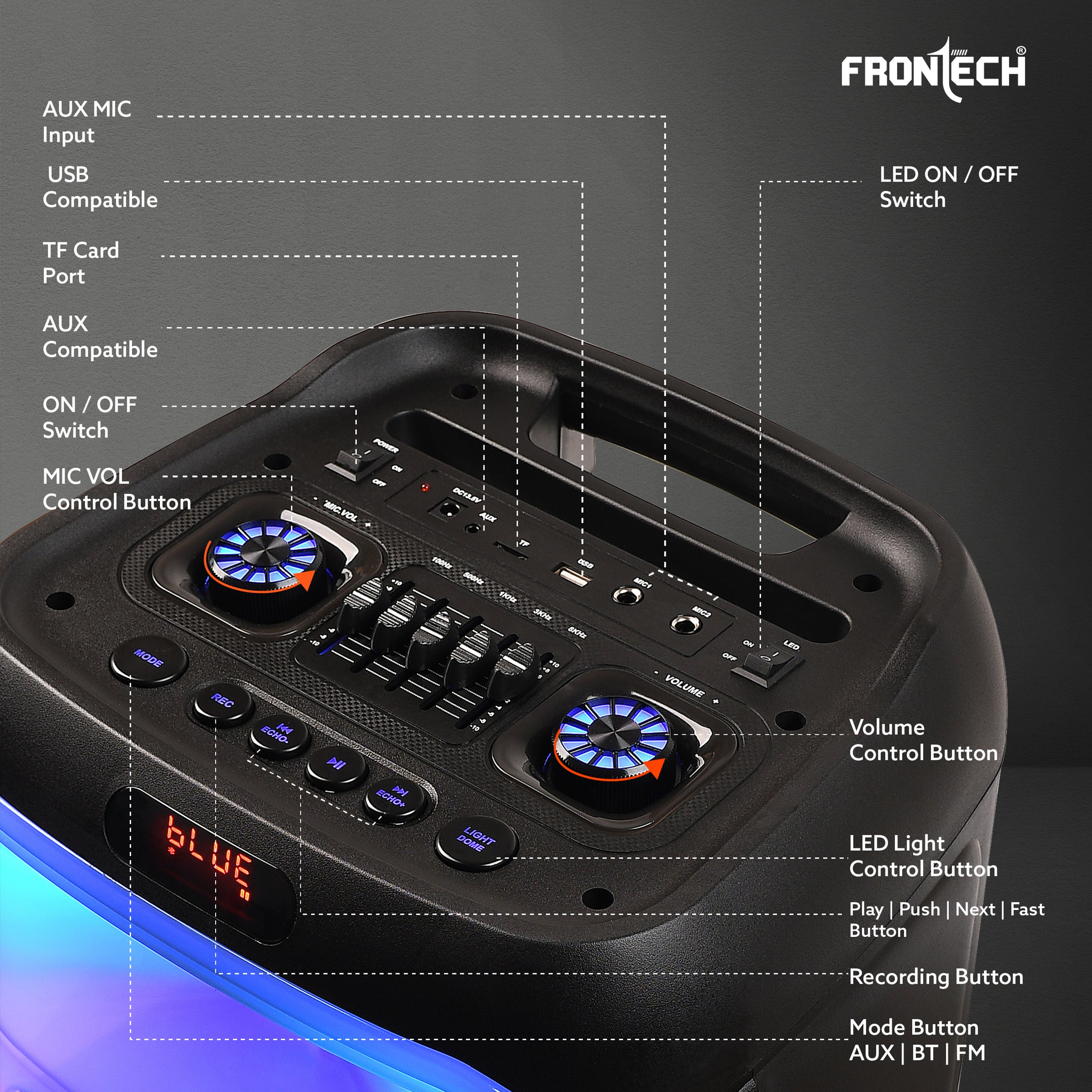 Frontech Rhythm Wireless 120W Bluetooth 5.0 Trolley Speaker (SW-0220) Frontech Rhythm Wireless 120W Bluetooth 5.0 Trolley Speaker (SW-0220)